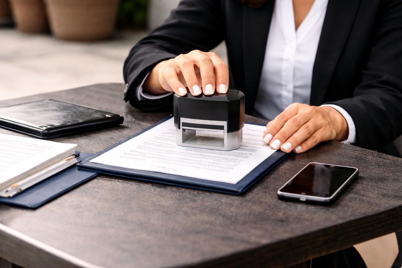 Professional notary signing documents